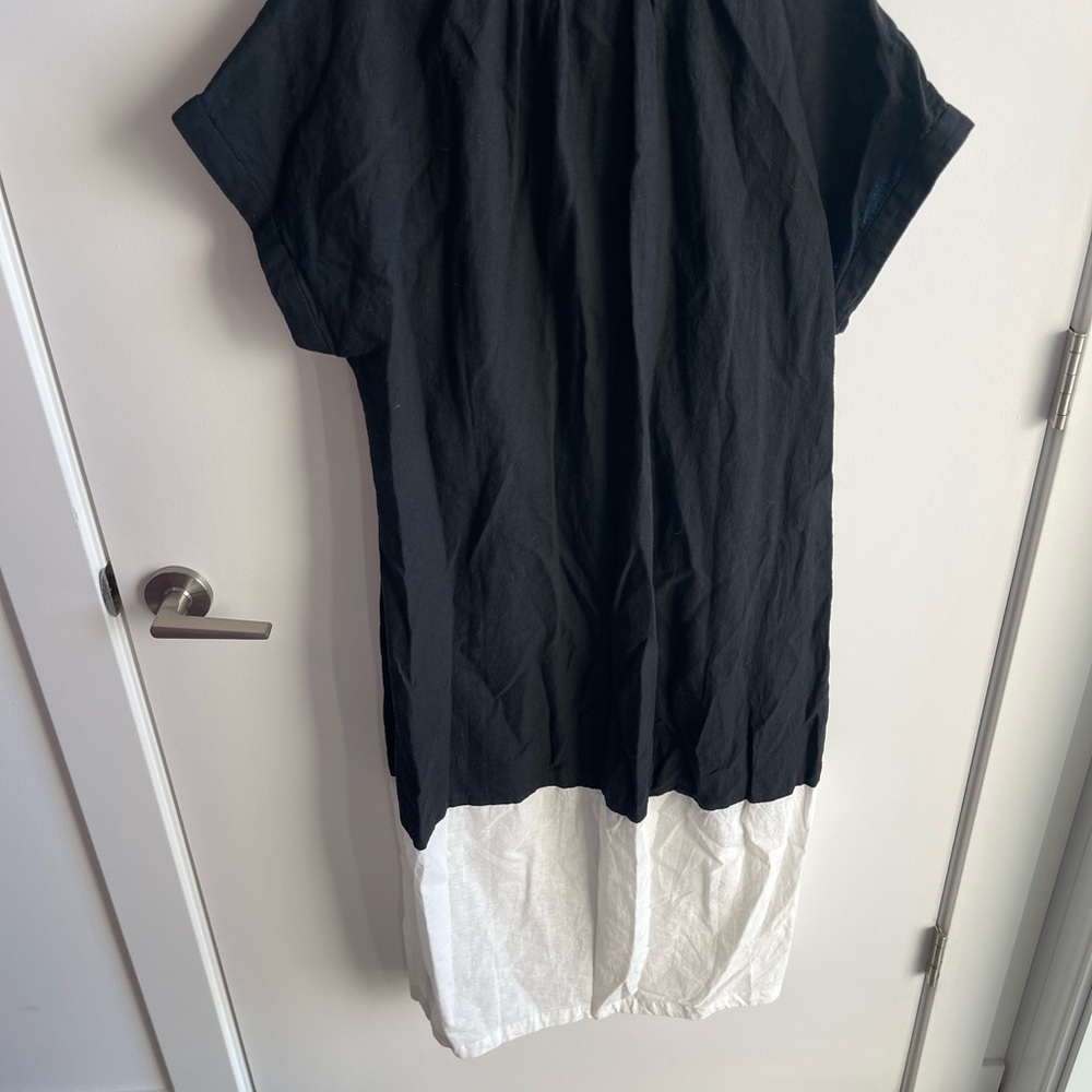 Anthropologie Black White Button-Front Colorblock Dress with Blue Trim - Picture 8 of 9